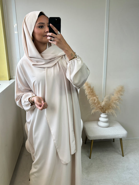 ABAYA VOILE INTÉGRÉ CRÈME