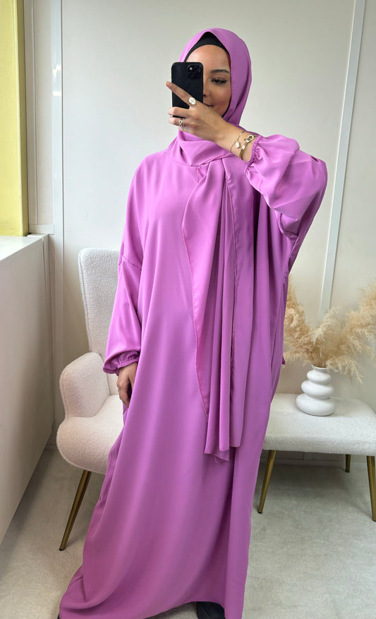 ABAYA VOILE INTÉGRÉ MAUVE