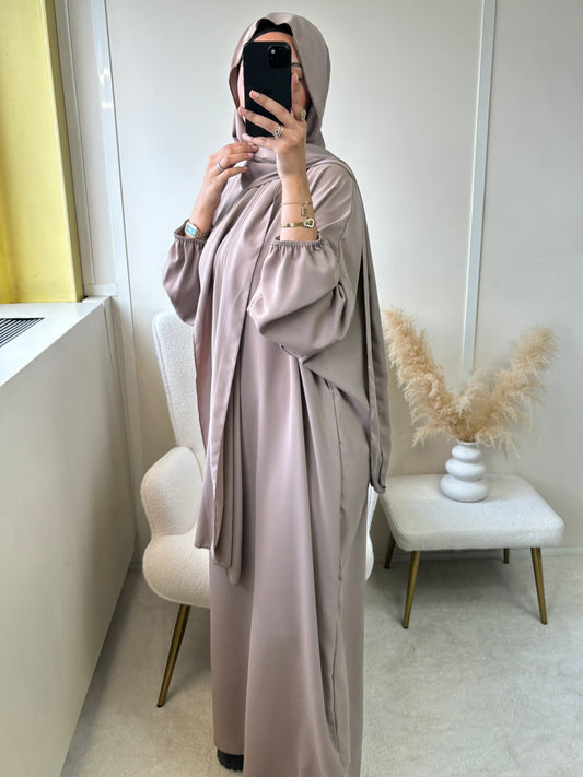 ABAYA VOILE INTÉGRÉ TAUPE