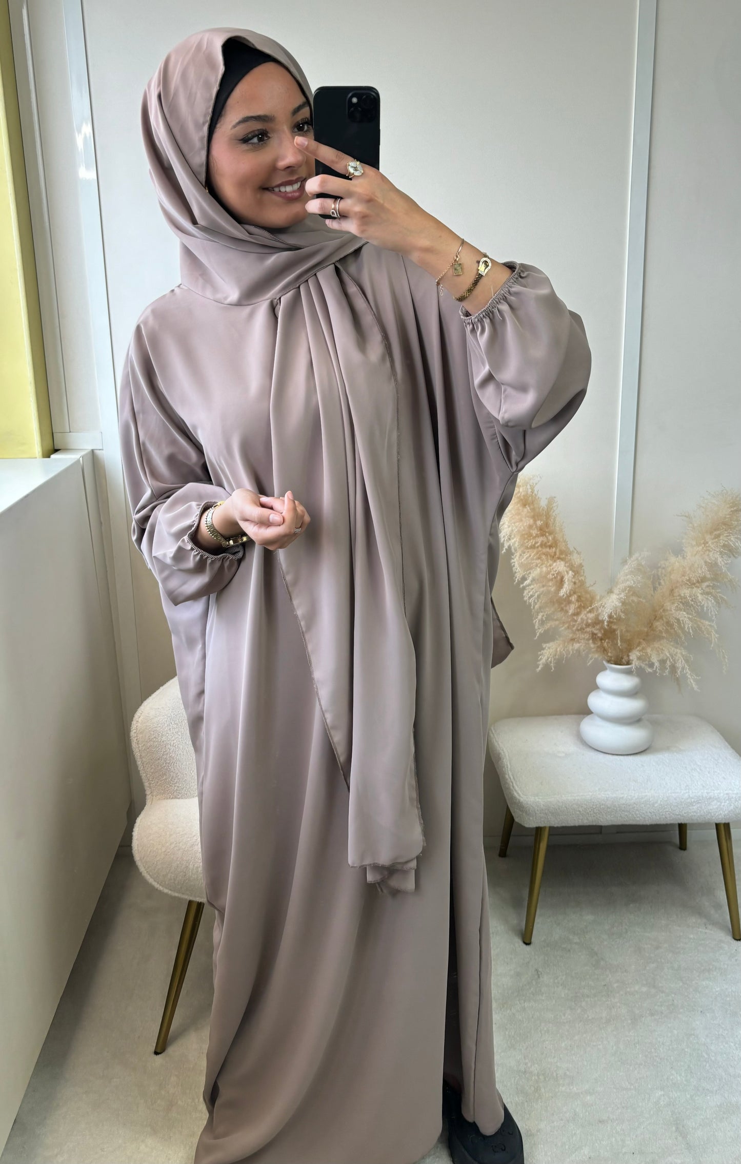 ABAYA VOILE INTÉGRÉ TAUPE