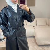 TRENCH SIMILI CUIR NOIR