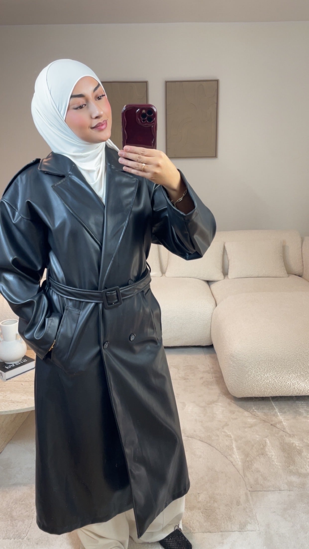 TRENCH SIMILI CUIR NOIR