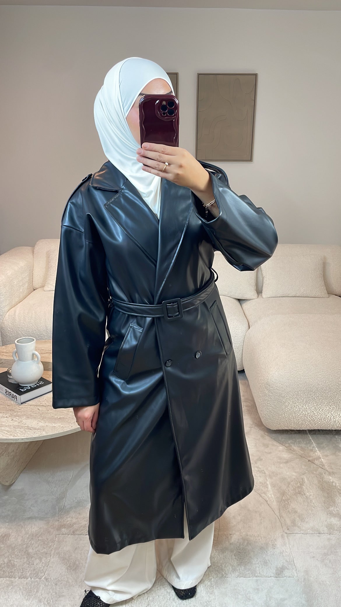 TRENCH SIMILI CUIR NOIR