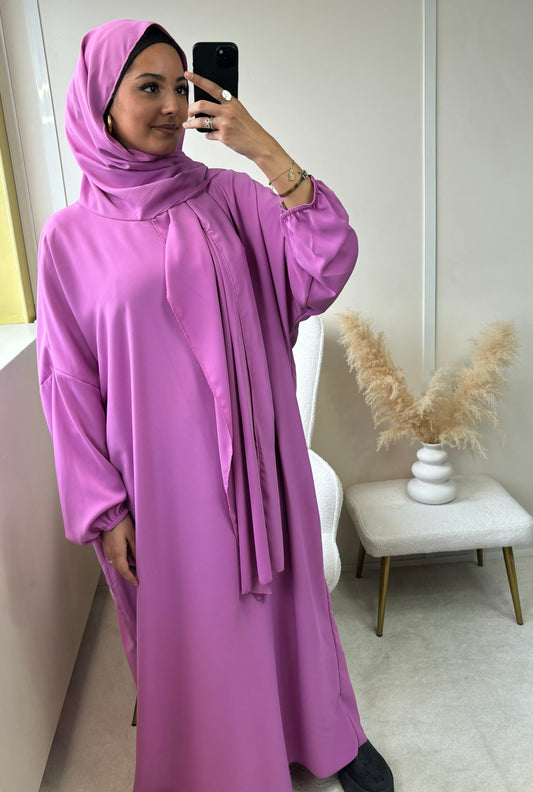 ABAYA VOILE INTÉGRÉ MAUVE